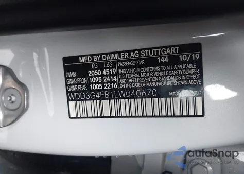 2020 Mercedes-Benz A 220 4Matic z USA, uszkodzony, nr VIN WDD3G4FB1LW040670